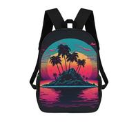 sinyumoney Neon Tropical Island Sunset Children's Backpack, 3D Printed School Backpack, Backpack for Boys Girls, Adjustable School Bag for Primary School 17inch