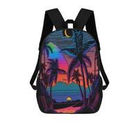 sinyumoney Neon Tropical Sunset Print Children's Backpack School Bag for Adult And Kids Travel Daypack 17inch