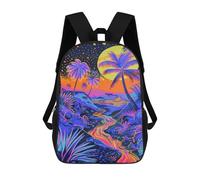 sinyumoney Neon Tropical Sunset Scene School Backpack Water Resistant School Bag Business Backpack for Men/Women 17inch