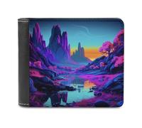 sinyumoney Neon Valley Reflections 3D Print Clutch Purse Slots ID Window RFID Blocking Banknote Compartments Slim Elegant Leather Wallet 11.7cm*9.5cm