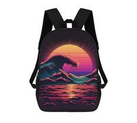 sinyumoney Neon Wave Sunset School Bag 3D Printed Backpacks Fashion Kids School Backpack Boys Rucksacks for Boys Middle School Students 17inch