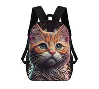 sinyumoney Neon Whiskered Cat Portrait Kids School Backpack 3D Printed Fashion School Bag Casual School Bag for Boys Elementary And Middle School Students 17inch