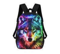 sinyumoney Neon Wolf Face Art Print School Backpack Lightweight Airport College Students Back Pack for Boys/Girls/Teenagers 17inch