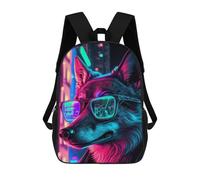 sinyumoney Neon Wolf Glasses Art-2 Backpack School Backpack Kids School Bag Large Capacity Kids Backpack for School Rucksack 3D Book Bag Gifts for Kids 17inch