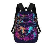 sinyumoney Neon Wolf Headphones Art Print -2 Backpack School Bag Business Durable Laptop Bag for Boys/Girls/Teenagers 17inch