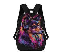 sinyumoney Neon Wolf Headphones Art Print School Bags School Secondary High School College Backpack Travel for Boys/Girls/Teenagers 17inch