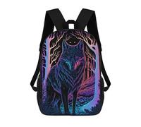sinyumoney Neon Wolf in Forest 3D Printed Children's School Backpack for Kids Travel Rucksacks Book Bags Kids School Bag 17inch
