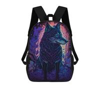 sinyumoney Neon Wolf in Twilight Forest School Bag 3D Printed Children's School Backpack Casual Fashion Travel Backpacks for Kids School Students 17inch