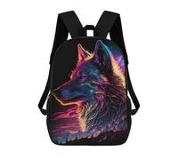 sinyumoney Neon Wolf Portrait-7 Kids School Backpack 3D Printed Fashion School Bag Casual School Bag for Boys Elementary And Middle School Students 17inch