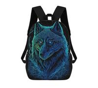 sinyumoney Neon Wolf Portrait Artwork Kids School Backpack 3D Printed Fashion School Bag Casual School Bag for Boys Elementary And Middle School Students 17inch