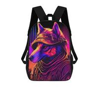 sinyumoney Neon Wolf Portrait School Backpack Large Lightweight Casual Backpack for Girls Boys Teenage 17inch