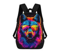 sinyumoney Neon Wolf Sunglasses Art Backpacks, Kids Backpack Student School Bag 3D Printed Travel Backpacks Fashion Accessory Backpack Children Waterproof School Bags 17inch