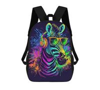 sinyumoney Neon Zebra Headphones Sunglasses Art Print Children's Backpacks School Backpack 3D Printed for Kids Travel Rucksacks Book Bags Kids 17inch School Bag