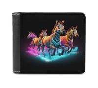 sinyumoney Neon Zebras in Motion 3D Print Clutch Purse Card Slots Coin Slots Note Section Stylish Durable Leather Wallet Youth Guys 11.7cm*9.5cm