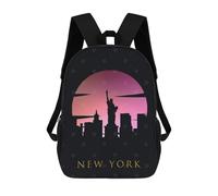 sinyumoney New York City Skyline Children's Backpack, 3D Printed School Backpack, Backpack for Boys Girls, Adjustable School Bag for Primary School 17inch