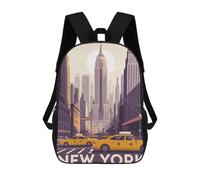 sinyumoney New York Cityscape with Yellow Taxis Backpack 3D Printed Children's School Backpack for Kids High Capacity Travel Rucksacks Book Bags Kids School Bag Back Pack 17inch