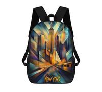 sinyumoney New York Dynamic Cubism - Modern Geometric Skyline 3D Printed Kids School Bag Rucksacks Children's School Fashion Casual Back Pack High Capacity Travel Book Bags Backpack for Kids 17inch