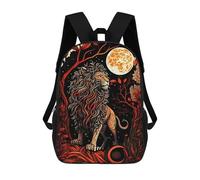 sinyumoney Night Lion Moon Illustration Backpack School Bag Large School Backpack for Boys for Camping Outdoor Adventures And Daily Travel 17inch