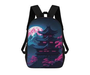 sinyumoney Night Pagoda Moonlit Scene School Backpack 3D Printed School Bags Boys Girls Laptop Backpack for Kids/Students/Adults 17inch