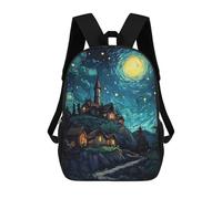 sinyumoney Night Village Under Starry Sky 3D Printed 17inch School Bag Children's School Backpack Travel Backpacks Casual Fashion Bag for Kids School Students