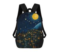 sinyumoney Night Village Under Starry Sky Painting Children's Backpacks School Backpack 3D Printed for Kids Travel Rucksacks Book Bags Kids 17inch School Bag