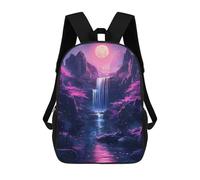 sinyumoney Night Waterfall Fantasy Cherry Blossom Moon Backpack Kids School Backpack School Bag 3D Printed Fashion School Bag for Boys Elementary And Middle School Student 17inch