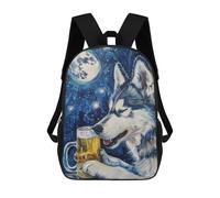 sinyumoney Night Wolf with Beer Mug 3D Printed 17inch School Bag Children's School Backpack Travel Backpacks Casual Fashion Bag for Kids School Students