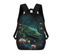 sinyumoney Nighttime Crocodile in Bloom Kids Backpack,School Backpack Kids School Bag 3D Printed Cartoon Large Capacity Backpack for Kids Boys And Girls 17inch