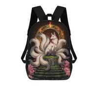 sinyumoney Nine-tailed Fox Digital Art Backpacks 3D Printed Kids School Backpack Outdoor Casual Daypack Fashion Casual Children Backpacks Cute Travel Bags 17inch