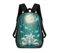 sinyumoney Nine-Tailed Fox in Bamboo Forest 3D Printed 17 Inch School Backpack Casual Children's Backpacks 3D Printed for Boys Elementary And Middle