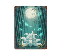 sinyumoney Nine-Tailed Fox in Bamboo Forest Vintage Painting Tin Signs Wall Poster Plaque Man Cave 15.7"x11.8"