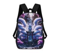 sinyumoney Nine-tailed Fox in Japanese Landscape 17 Inch School Bag Backpack Teen Schoolbag 3D Printing Adjustable Schoolbag Fashion Pocket Bag for Kids Boys Girls Students