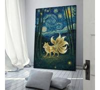 sinyumoney Nine-tailed Fox in Starry Night Bedroom Wall Art Home Office Kitchen Gallery Corridor Bathroom Wall Decor Ready To Hang Bedroom Canvas 20x30inch(50x75cm)