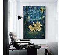 sinyumoney Nine-tailed Fox in Starry Night Decorations for Living Room for Toilet Bathroom Decor Artwork 20x30inch(50x75cm)