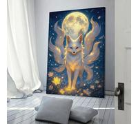 sinyumoney Nine-tailed Fox Under The Moon Abstract Wall Art for Living Room for Toilet Bathroom Decor Large Pictures 20x30inch(50x75cm)