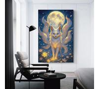 sinyumoney Nine-tailed Fox Under The Moon Art Work for Home Walls for Rustic Bath Decor Canvas Art 12x18inch(30x45cm)