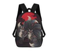 sinyumoney Nine-tailed Foxes Red Moon 17 Inch Backpack School Bag Rucksack for Girls Boys Large Capacity Kids Back Pack Lightweight School Bags for Children Students