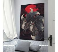 sinyumoney Nine-tailed Foxes Red Moon Art Work for Home Walls for Rustic Bath Decor Canvas Art 12x18inch(30x45cm)