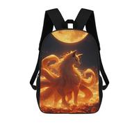 sinyumoney Nine-tailed Full Moon 17 Inch Kids Backpack Fashion Fun Backpack Book Bag for Boys And Teenager 3D Printed for Boys