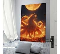 sinyumoney Nine-tailed Full Moon Wall Canvas for Living Room for Living Room Kitchen Home Decorations Modern Art Prints 08x12inch(20x30cm)