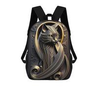 sinyumoney Noble Cat Golden Art Deco Backpack School Lightweight Airport College Students Back Pack for School/Work/Travel 17inch