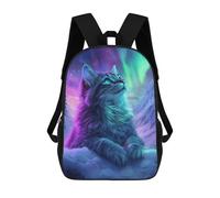 sinyumoney Northern Lights Cat Children's School Backpack 3D Printed for Kids Travel Rucksacks Book Bags for Boys Elementary School Students 17inch