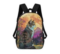 sinyumoney Norwegian Forest Cat Full Moon School Bag Bookbag 3D Printed Children's Backpacks for Kids Boy Girl Book Bags Kids School Bag Travel Rucksacks 17inch