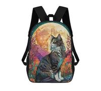 sinyumoney Norwegian Forest Cat with Night Garden School Backpack Schoolbags For Girls Boys Backpack With Pocket Fashion School Bag Kids Backpack 17inch