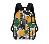 sinyumoney NYC Cityscape Illustration 17 Inch Backpack School Bag Rucksack for Girls Boys Large Capacity Kids Back Pack Lightweight School Bags for Children Students