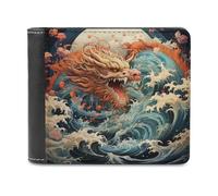 sinyumoney Ocean Dragon Moonlit Night 3D Print Clutch Purse Holds Bills Credit Leather Compartments Leather Men's Wallet Gifts 11.7cm*9.5cm