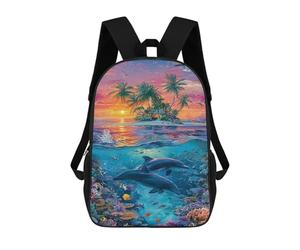sinyumoney Ocean Paradise with Dolphins Backpack School Bag Lightweight Airport College Students Back Pack for School/Work/Travel 17inch