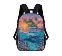 sinyumoney Ocean Paradise with Dolphins School Backpack for Girls 17inch Casual Daypack Lightweight Rucksack Boy Girl Backpack for Middle School Students