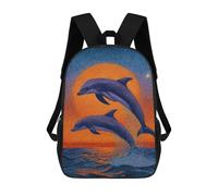 sinyumoney Ocean Sunset Dolphins Art Print Children's Backpacks 17inch School Backpack 3D Printed Bag Bookbag for Kids Travel Rucksacks Boy Girl Book Bags Kids School Bag