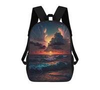 sinyumoney Ocean Sunset Waves-2 Rucksacks 3D Printed Children 17inch Backpacks Fashion Casual Daypack Travel Bags Outdoor Casual Daypack for Boy And Girl